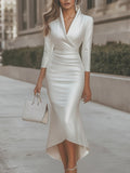 OLIEVIA | GLAMOROUS SATIN V-NECK DRESS