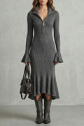Veloria – Elegante Abito Midi con Maniche Svasate e Zip