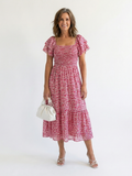 Odette | Abito midi floreale smock con spalle scoperte