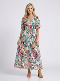 Eulalie | Abito midi drappeggiato con scollo a V e maniche corte
