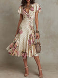 Alba | Elegante abito midi in raso a fiori retrò