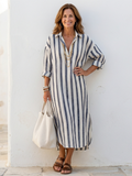 Naomi | Abito camicia midi a righe con maniche lunghe
