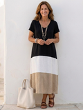 Thalia | Abito midi color block con scollo a V e maniche corte