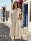 Elowyn | Abito lungo con scollo tondo, maniche corte e tasche