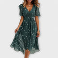 ISOIDE | FLORAL V-NECK WRAP MIDI DRESS