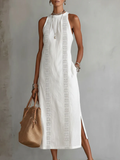 Jimena | Abito midi in lino con collo alla coreana
