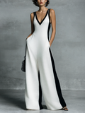 Celine | Tuta a gamba larga color block bianco e nero