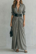 Solenzia – Abito Camicia Maxi Plissettato con Cintura