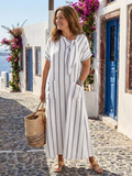 Elaris | Abito midi a righe con scollo annodato, maniche corte e tasche