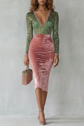 Virelline – Abito Midi Bodycon in Velluto con Stampa Leopardo a Contrasto