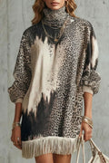 Solenne – Mini Abito con Stampa Leopardo e Frange