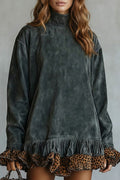 Selvatta – Mini-abito in suede con stampa leopardata e rouches
