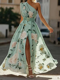 Sella - Abito lungo in chiffon a monospalla arricciato a linea A