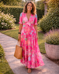 Ione | Abito midi floreale smanicato con scollo a V