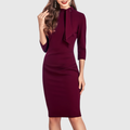HARIETHE | THREE-QUARTER SLEEVE SHEATH TIE-NECK DRESS