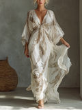 Morrisa - Abito lungo in chiffon avorio e taupe