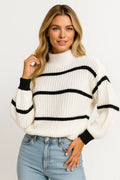 DEVINA | RIBBED STRIPE STAND-NECK SWEATER