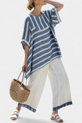 Corvelle | Set in lino a righe blu