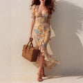 Arna - Abito lungo beige con collo alto