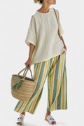 Ellowyn | Set in lino a righe verdi
