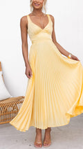 Aby - Abito lungo giallo a pieghe con scollo a V