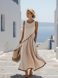 Soleia | Abito lungo smanicato drappeggiato con scollo tondo